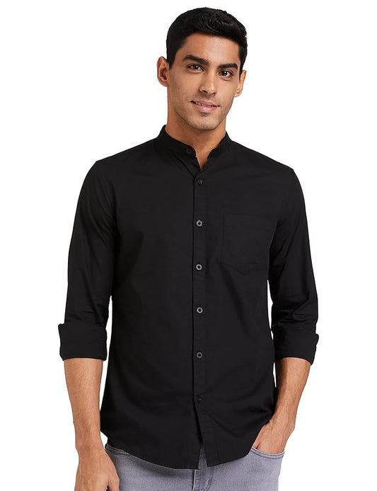 Men's Cotton Black Smart Shirt (Slim Fit)